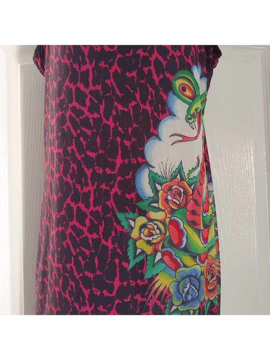 Ed Hardy Slip Dress Tattoo Snake Bratz Sleeze Y2K Mini Strappy Edgy Clubwear L - Picture 5 of 12